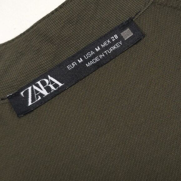 ZARA Jumpsuit MEDIUM Olive Green Utility Button Front V Neck Lyocell 3564/064 - Picture 2 of 12